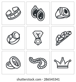 Bijouterie icons set. Vector Illustration.
Isolated Flat Icons collection on a white background for design