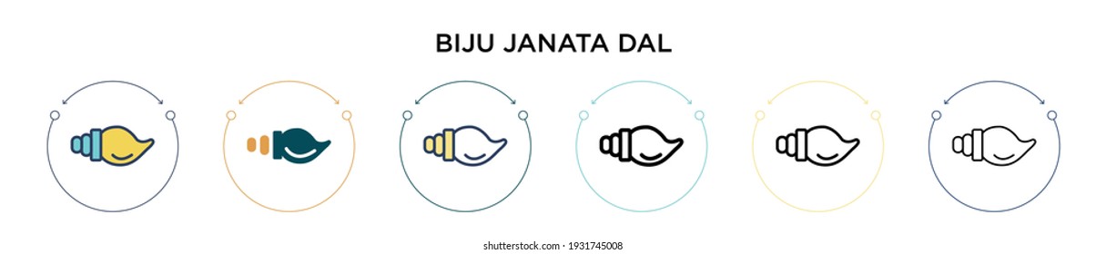 Icono de Biju janata dal en línea llena, delgada, contorno y estilo de trazo. Ilustración vectorial de dos íconos vectores dvectoriales de biju de color y negro se pueden usar para móviles, ui, web