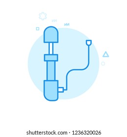 Bike Air Pump Flat Vector Icon. Bicycle Accessory Symbol, Pictogram, Sign. Light Flat Style. Blue Monochrome Design. Editable Stroke. Adjust Line Weight. Design with Pixel Perfection.