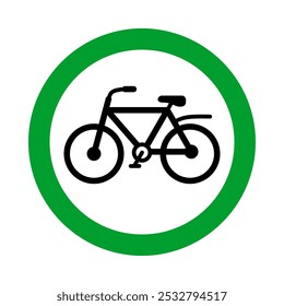 bike allowed, silhouette in green circle pictogram, round vector icon
