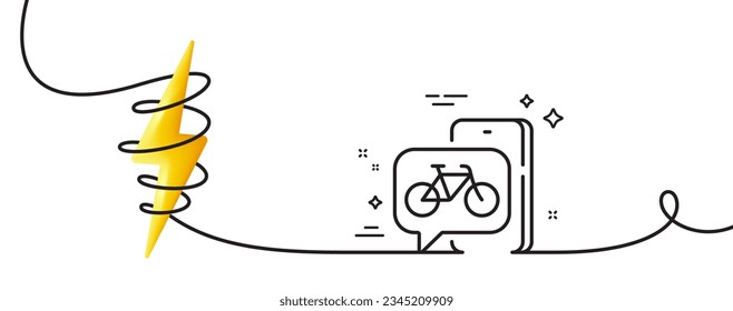 Bike-App-Symbol Kontinuierlich eine Linie mit curl. Stadtfahrradverkehrszeichen. Mieten Sie einen Velocipede per Telefonsymbol. Bike-App mit einem einzigen Rahmenband. Loop-Kurve mit Energie. Vektorgrafik