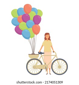 Bike balloon seller icon cartoon vector. Street selling. Happy amusement