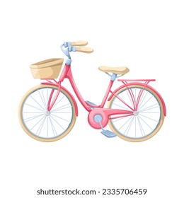 Bike with basket vector illustration. Cartoon isolated cute hipsters bicycle with cart for picnic food delivery or shopping, classic bike for active healthy spring and summer city ride and travel