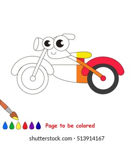 Bike to be colored, the coloring book to educate preschool kids with easy kid educational gaming and primary education of simple game level. The colorless half of picture to be colored by sample half.