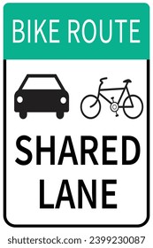 bike or bicycle and car shared lane sign. traffic or road sign, bike route