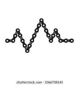 Bike or Bicycle Chain Cardiogram, Heartbeat Graph. Cycling is Health Concept. Black Monochrome Vector Illustration.