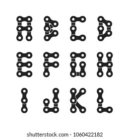 Bike or Bicycle Chain Monochrome Vector Font. Bike Chain Letter Set. Letters from A to L.