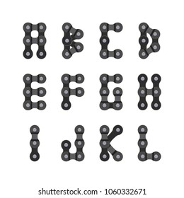 Bike or Bicycle Chain Vector Font. Bike Chain Letter Set. Letters from A to L.