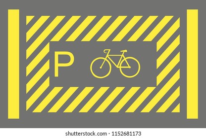 bike bicycle parking place sign on asphalt yellow gray street icon symbol vector illustration