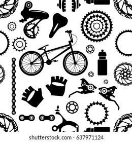 Bike. Bicycle Parts. Seamless Pattern.