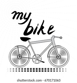 Bike or bicycle vector illustration with inscription "my bike" on white background.