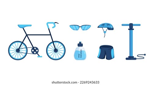 Vector de bicicleta de bicicleta.elementos infográficos colección de equipo ciclista, ropa deportiva para ciclismo, equipo de ciclismo conjunto vectorial isométrico.accesorios de bicicleta.Concepto de estilo de vida saludable.Bicicleta, gafas de ciclismo