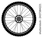 Bike Bicycle wheel tire vector icon. Wheel Logo symbol Template Design. Motor Bike rubber. Mountain tyre. Valve. Fitness cycle. Black silhouette.