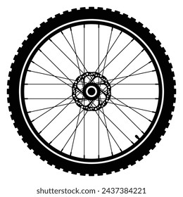 Bike Bicycle wheel tire vector icon. Wheel Logo symbol Template Design. Motor Bike rubber. Mountain tyre. Valve. Fitness cycle. Black silhouette.