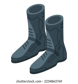 Bike Stiefel Symbol isometrische Vektorgrafik. Motorradausrüstung. Motorradsicherheit