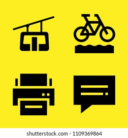 bike, cable car cabin, chat and printer vector icon set. Sample icons set for web and graphic design