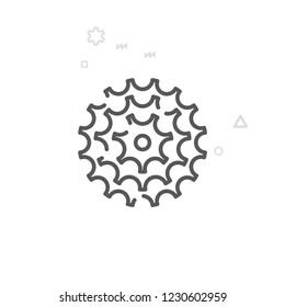 Bike Cassette, Gear Vector Line Icon. Bicycle Spare Part Symbol, Pictogram, Sign. Light Abstract Geometric Background. Editable Stroke. Adjust Line Weight. Design with Pixel Perfection.