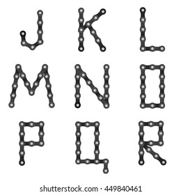 Bike chain alphabet J to R on a white background.