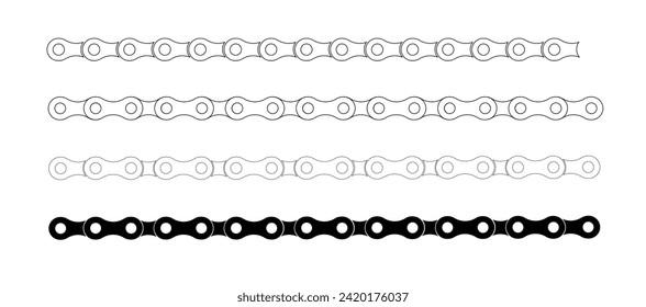 Bike chain. Bicycle Cartoon silhouette for bike chain on bicycle. Cycling line pattern. Motorcycle chain symbol. Chain machine sign. Vector