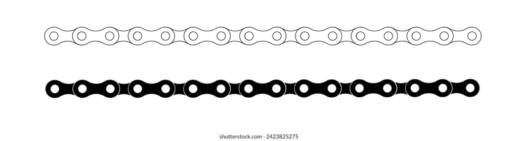 Cadena de bicicletas. Silueta de caricatura para bicicleta de cadena de bicicletas en bicicleta. Patrón de la línea de ciclismo. Símbolo de la cadena de motocicletas. Señal de máquina de cadena. Vector