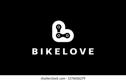 Bike Chain Cycle Heart Love with Initial Letter BL LB Negative Space Logo Design Inspiration