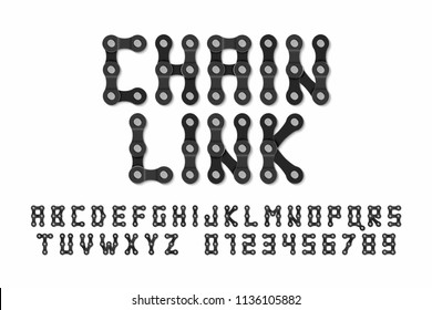 Bike Chain Font, Alphabet Letters And Numbers Vector Illustration