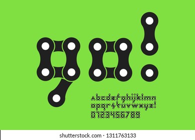 Bike chain font, alphabet letters and numbers vector illustration