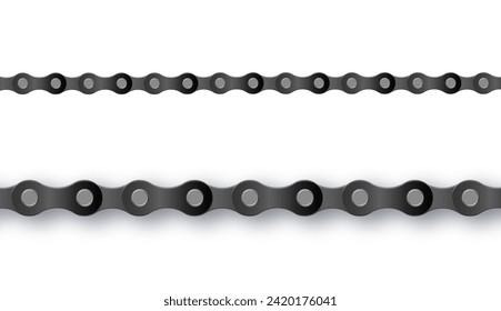 Bike chain realistic metal Bicycle. Cartoon silhouette for bike chain on bicycle. Cycling line pattern. Motorcycle chain symbol. Chain machine sign. Vector