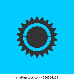Bike chainring, chainwheel icon flat. Simple vector black pictogram on blue background