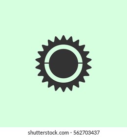 Bike chainring, chainwheel icon flat. Grey vector symbol on green background