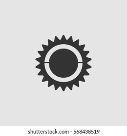 Bike chainring, chainwheel icon flat. Black pictogram on grey background. Vector illustration symbol