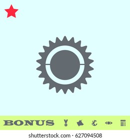 Bike chainring, chainwheel icon flat. Grey pictogram on blue background. Vector illustration symbol and bonus buttons medal, cow, earth, eye, calculator