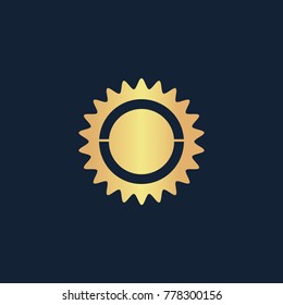 Bike chainring, chainwheel icon flat. Simple gold pictogram on dark background. Vector illustration symbol