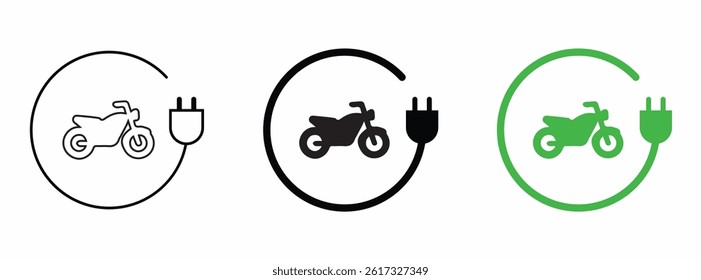 bike charging point icon. Electric plug symbol. Electricity sign. Green energy vector illustration. Wire with plug and lightning bolt pictogram. Phone charge technology concept