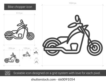 Bike chopper vector line icon isolated on white background. Bike chopper line icon for infographic, website or app. Scalable icon designed on a grid system.