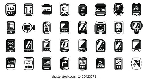 Bike computer icons set simple vector. Road digital sports. Healthy speed