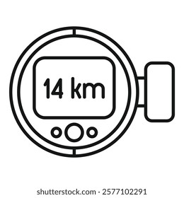 Bike computer showing 14 kilometers distance icon, outline style