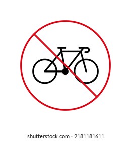 Bike Cycle Ban Black Line Icon. Bicycle Parking Forbidden Outline Pictogram. Bike Race Red Stop Circle Symbol. No Allowed Bicycle Road Sign. Bycicle Prohibited. Isolated Vector Illustration.