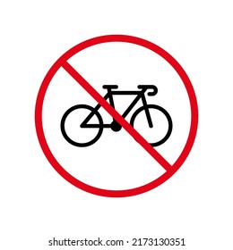 Bike Cycle Ban Black Silhouette Icon. Bicycle Parking Forbidden Pictogram. Bike Race Red Stop Circle Symbol. No Allowed Bicycle Road Sign. Bycicle Prohibited. Isolated Vector Illustration.