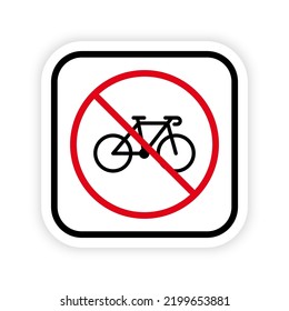 Bike Cycle Ban Black Silhouette Icon. Bicycle Parking Forbidden Pictogram. Bike Race Red Stop Circle Symbol. No Allowed Bicycle Road Sign. Bycicle Prohibited. Isolated Vector Illustration.