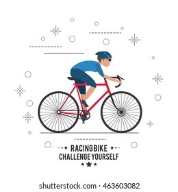 bike cycle bicycle racing man male boy cartoon helmet challenge yourself icon. Flat and Colorfull illustration. Vector graphic