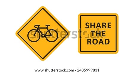 bike cycle sign yellow board share the road 