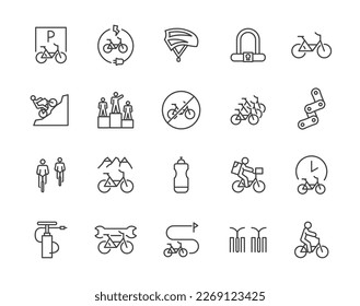 Icono del logotipo del vector del ciclo de la bicicleta transporte simple deporte aislado icono de la línea mínima de la bicicleta. Diseño moderno de viajes en carrera de ciclismo.