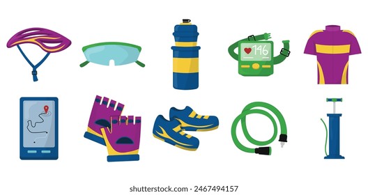 Bike and Cycling Accessories Illustration Set
