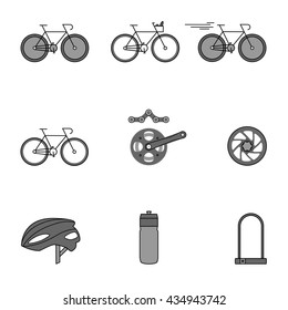 Bike cycling accessories sign set. Thin line icons. Linear style illustrations isolated on white.