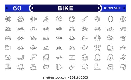 Bike and Cycling Outline Icons – Minimal Sport and Travel Symbol Pack.
