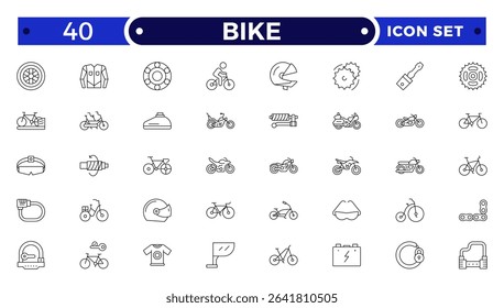 Bike and Cycling Outline Icons – Minimal Sport and Travel Symbol Pack.
