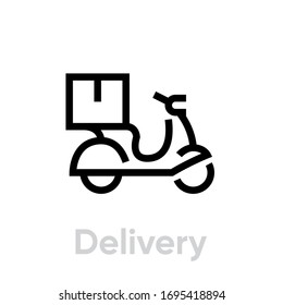 Bike Delivery icon. Editable line vector. Stylized motorcycle element with a box of goods. Single pictogram.