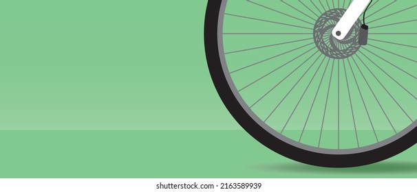 Detalles de la bicicleta, cierre. Plantilla con espacio para texto. Copias de la ilustración espacial con material vectorial plano. Concepto de deporte, no hay gente. Rueda de bicicleta con radios