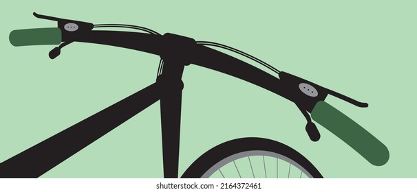 Bike details are isolated, close-up. Flat vector stock illustration. Concept of sport, there are no people. Steering wheel, speed and frame